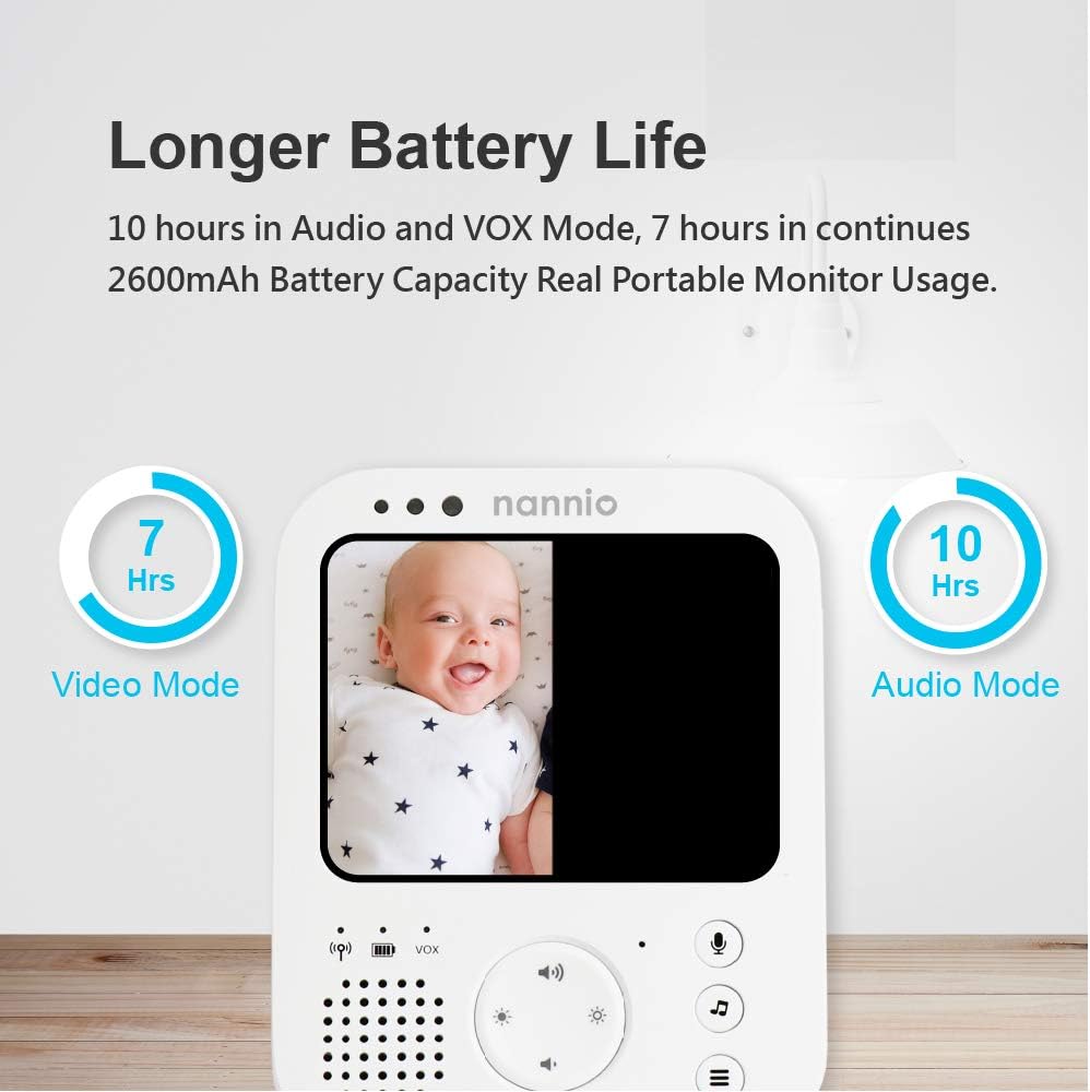 nannio Hero3 Video Baby Monitor with Night Light & Vibration Assistant, 3.5" Baby Camera Monitor, Sound Activated, Lullaby, Room Temperature, Two-Way Audio, Newborns, Pets, Elderly, 2 Years Warranty - Image 5